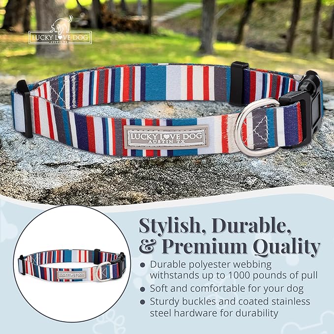 Lucky Love Dog - Adjustable Dog Collar with Easy Click Buckle for Large Dogs, Durable, & Comfortable for Male & Female Dogs, Pet Collar for Puppies & Adult Ones - Linus, Large