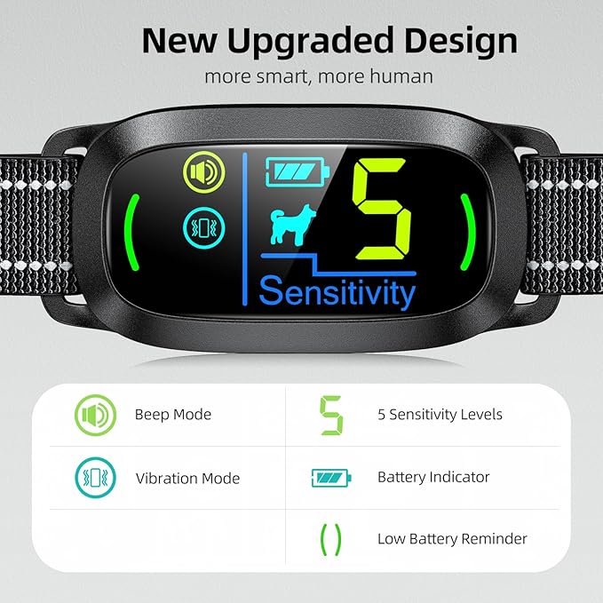 FAFAFROG Dog Bark Collar for Large Medium Small Dogs, Rechargeable Smart Bark Collar, Anti Barking Training Collar with 5 Adjustable Sensitivity Beep Vibration (Black)