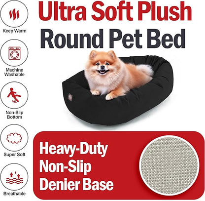 Majestic Pet 24 Inch Suede Calming Dog Bed Washable 24x19x7 (Inch) – Cozy Soft Round Donut Dog Bed with Spine Support for Dogs to Rest Their Head - Pet Bed Small – Black (2025)