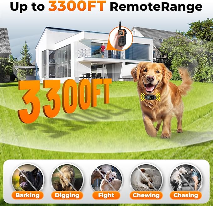 AI Dog Shock Collar 2 Dogs (10-120Lbs) - 3300FT Dog Training Collar with Remote, IPX7 Waterproof Collar with Beep, Vibration, Safe Shock for Large Medium Small Dogs, Keypad Lock and Flashing Light