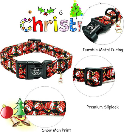 Elegant little tail Christmas Dog Collar, Pet Dog Collar Cotton Soft Snow Man Winter Pet Collars Holiday with Quick Release Buckle Puppy Collars for Small Puppy