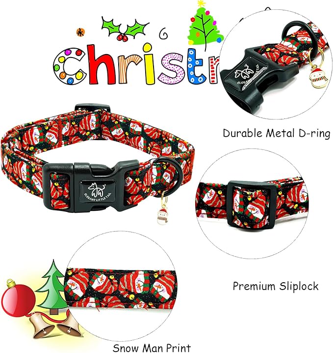 Elegant little tail Christmas Dog Collar, Pet Dog Collar Cotton Soft Snow Man Winter Pet Collars Holiday with Quick Release Buckle Puppy Collars for X-Small Puppy