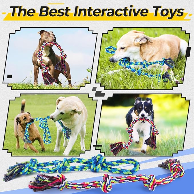 Tough Dog Rope Toys for Aggressive Chewers, Tough Tug of War Dog Toys for Large, Medium & Small Dogs – 5 Pack Including 2 Ropes & 3 Supplies