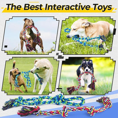 Tough Dog Rope Toys for Aggressive Chewers, Tough Tug of War Dog Toys for Large, Medium & Small Dogs – 5 Pack Including 2 Ropes & 3 Supplies