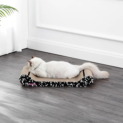The LICKER Store CSR1003B Rini 23.75" Modern Cardboard Lounge Bed Cat Scratcher with Built-in Bell Toys and Catnip, Black/White
