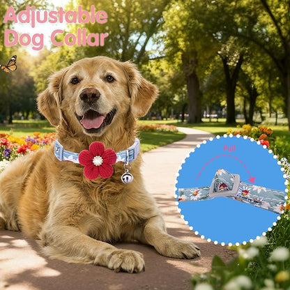 Medium Dog Collar with Flower, Dog Collars for Medium Dogs Collar for Girl Cute Dog Collar with Bell, Adjustable Length