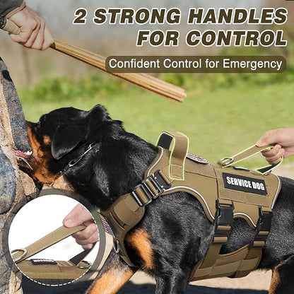 Service Dog Vest and Leash Set,Heavy Duty Tactical Dog Harness with Metal Buckles for Medium Sized Dogs,Adjustable No-Pull Dog Harness with 10 Patches for Training Working Hiking,Brown M