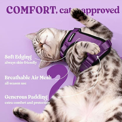 rabbitgoo Cat Harness and Leash for Walking, Escape Proof Soft Adjustable Vest Harnesses for Cats, Easy Control Breathable Reflective Strips Jacket, Purple, S