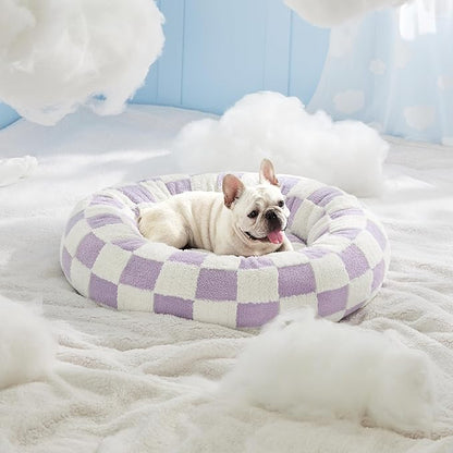 LE SURE Donut Medium Dog Bed - Round Cat Beds for Indoor Cats Calming Bed Present for Pets, Cute Modern Beds with Jacquard Shaggy Plush & Anti Slip Bottom, 30 Inch, Purple