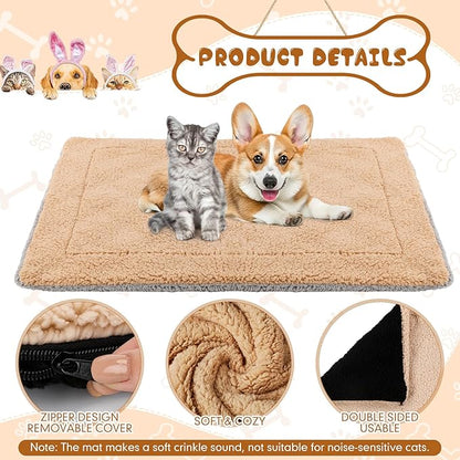Novabright 3 Pack Self Warming Dog Bed for Large Dog 27x35 Inch Mat Self Heating Cat Reflects Body Heat Extra Warm Thermal Pet Pad Washable Cat Bed for Outdoor Indoor Kittens Puppy(Black/Gray/Khaki)