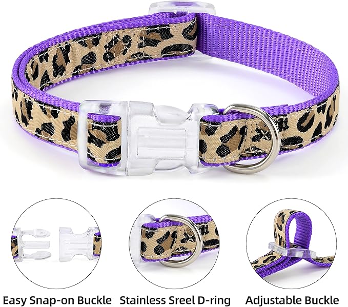Mile High Life Leopard Dog Harness Collar Leash Set, Adjustable No Pull Dog Halter Harness for Small Breed Dogs, Easy Control for Training Walking (Black, XS Chest 9"-15", Neck 8"-12")