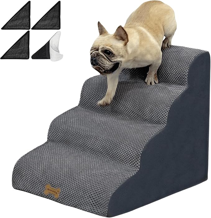 Necrely 4-Step Dog Stairs for High Beds 18-24 Inch Pet Steps 2 3 4 5 Tier Ladder Non-Slip Sturdy Ramp Small Medium Large Dog Steps to Couch Bed Old Dogs Balanced Pet Stairs for Getting on Bed