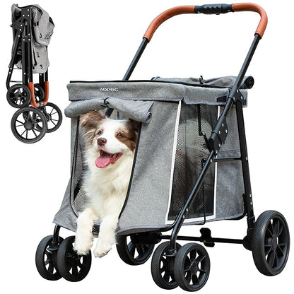 AOPEC Medium Dog Stroller, Dual Entry One-Touch Folding,Small and Medium Pet Stroller,360° Rotating Front Wheels,70 lbs Weight Capacity for Outdoor Travel and Elderly Dogs - Gray