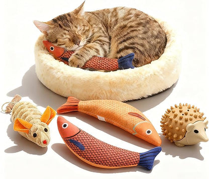 LNOVANT 4-Pack Cat Toys for Indoor Cats: Interactive Catnip Silvervine Toys with Mice, Balls & Saury Fish for Chewing and Scratching - Kitten Toys, Catnip, Cat Stuff and Supplies