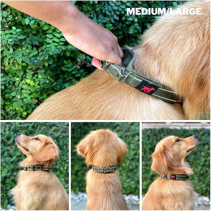 Tuff Pupper Heavy Duty Dog Collar with Handle | Ballistic Nylon Heavy Duty Collar | Padded Reflective Dog Collar with Adjustable Stainless Steel Hardware | Convenient Sizing for All Breeds