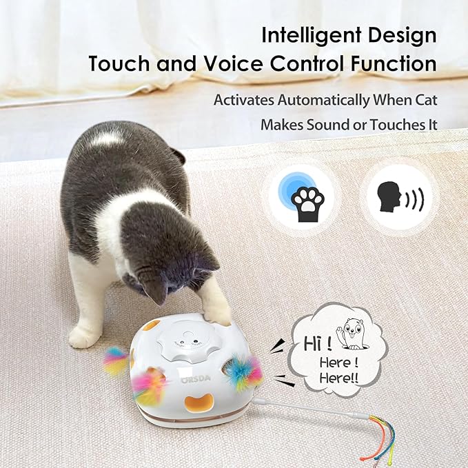 ORSDA Cat Toys for Indoor Cats, 4 in 1 Interactive Cat Toys, Automatic Cat Toy Kitten Toy, Rechargeable Electric Enrichment Toy for Cat Toy for Bored Indoor Adult Cats Hide and Seek, Whack-A-Mole