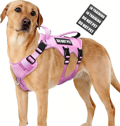 WINSEE Escape Proof Dog Harness, Service Working Molle Harness with Double Handle, Tactical Pet Vest with 4 Patches for Small Medium Large Dogs Walking Hiking Hunting