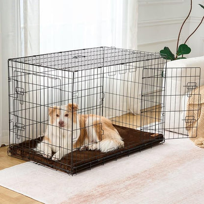 Dog Crate Pad - Dog Bed Large Sized Dogs with Removable Washable Cover and Waterproof Lining - XL Memory Foam Pet Bed for Crate - Reversible Kennel Mat (Cool & Warm), 42-inch, Brown