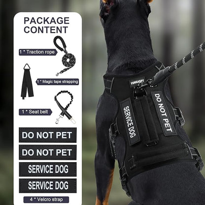 Escape Proof Dog Harness for Large Medium Sized Dogs Six Point Adjustable, Service Dog Vest Harness and Leash Set, No Pull Dogs Harnesses with Handle, XL Dog Harnesses for Walking(Black, XL)