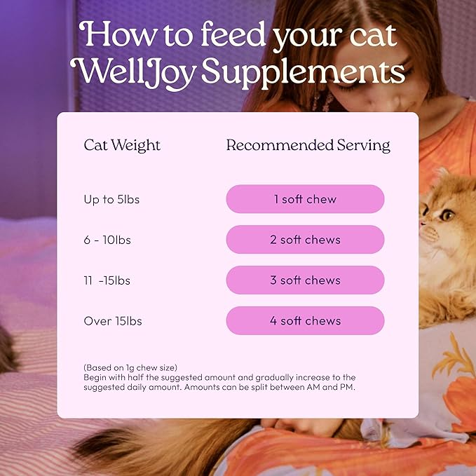 New! WellJoy Cat Supplement Calming+ GutBoost | Cat Health Supplement | Promotes Relaxation & Calmness | Dual-Benefit GutBoost Formulation | Vet Formulated | USA Made | Chicken Flavor | 90 Soft Chews