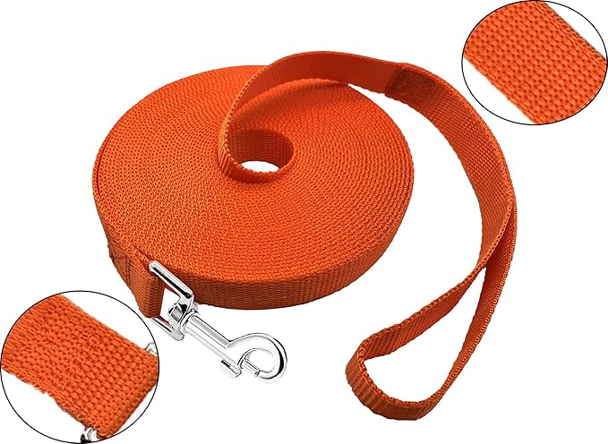 PETGOGO 15ft 20ft 30ft 40ft 50ft Long Dog/Puppy Lead Obedience Recall Training Dog Leashes for Small Medium Dogs Camping, Training, Play, or Backyard (Orange, 1" x 50FT)