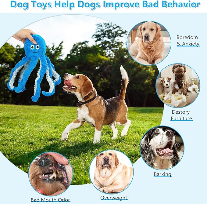 Eneston Dog Toys with Crinkle Paper- Octopus Stuffed Dog Squeak Toy Interactive Tug of War Puppy Toys for Small, Medium, Large Dogs