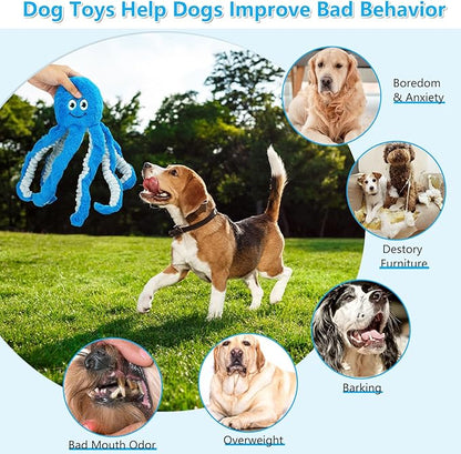 Eneston Dog Toys with Crinkle Paper- Octopus Stuffed Dog Squeak Toy Interactive Tug of War Puppy Toys for Small, Medium, Large Dogs