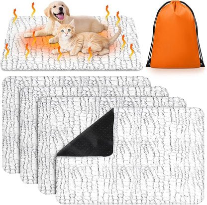 Riakrum 4 Pack Self-Warming Cat Beds with Storage Bags, 35" x 25" Soft Thermal Self Heating Pet Pads, Non-Slip & Washable Heated Mats for Indoor Outdoor Pet