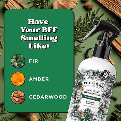 Poo-Pourri Furrest Fresh Dog Deodorizing Spray, 8 Fl Oz Grooming Perfume for Dog Coat, Pet Odor Neutralizer with Essential Oils, Vet Recommended, Paraben & Sulfate-Free Fir, Amber, & Cedarwood Scent