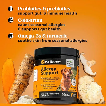 Pet Honesty Dog Allergy Itch Relief - Advanced Itch Supplement with Probiotics for Dogs - Immune Support & Skin Relief for Seasonal Allergies - Natural Itchy Skin & Paw Relief - (Peanut Butter, 90 Ct)