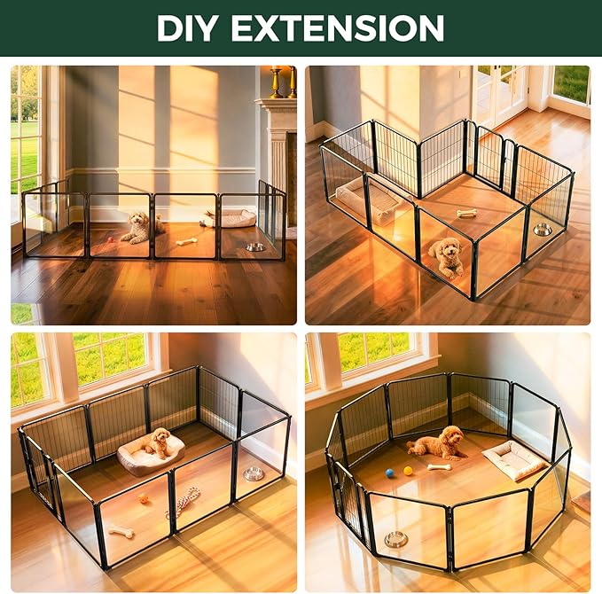 FXW Acrylic & Wire Mesh Indoor Dog Playpen, Heavy Duty 24 Inch 10 Panels Metal Dog Pen for Puppy and Small Dogs, Black│Patented