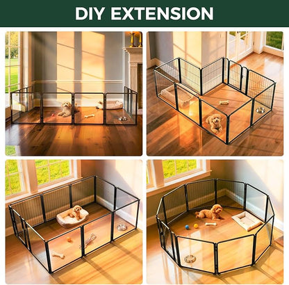 FXW Acrylic & Wire Mesh Indoor Dog Playpen, Heavy Duty 24 Inch 10 Panels Metal Dog Pen for Puppy and Small Dogs, Black│Patented