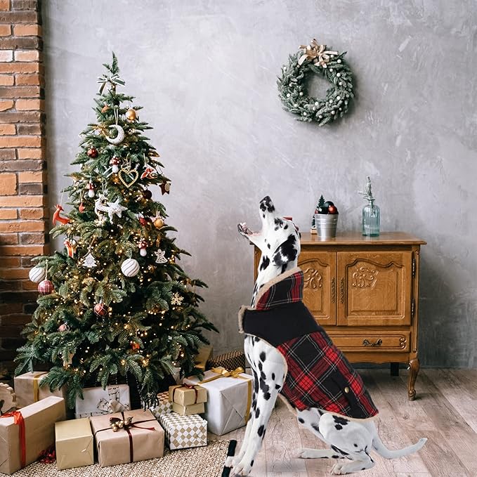 Preferhouse Winter Coat for Small and Medium Dogs, Puppy Plaid Jacket, Warm Coat for Cold Weather, Windproof Warm Dog Garments, Pet Thickened Outfits Indoor Outdoor, Red M