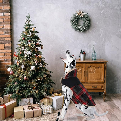 Preferhouse Winter Coat for Small and Medium Dogs, Puppy Plaid Jacket, Warm Coat for Cold Weather, Windproof Warm Dog Garments, Pet Thickened Outfits Indoor Outdoor, Red M
