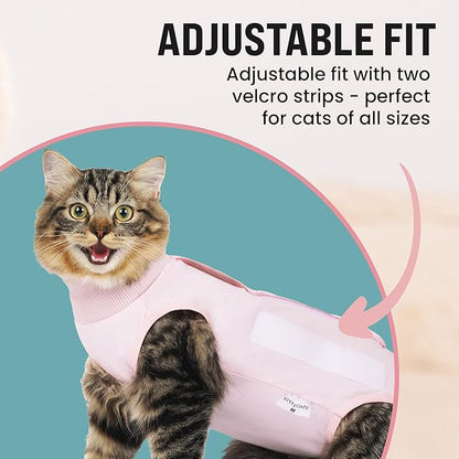 KittyCraft Cat Recovery Suit - Strangle-Proof Post Surgery Cat Onesie, Cat Post-Surgery Suit (Large, Pink)