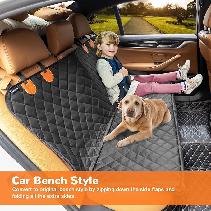 URPOWER Dog Car Seat Cover for Pets 100% Waterproof Seat Cover Hammock 600D Heavy Duty Scratch Proof Nonslip Durable Soft Back Seat Covers for Full Size Trucks