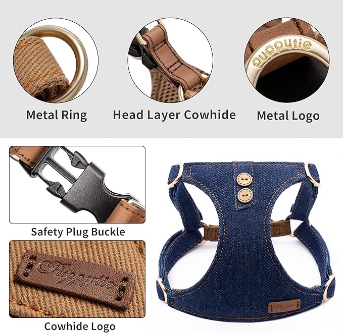 Dog Harness, No Pull Dogs Harness and Multi-Function Leash Set for Medium Dogs Easy Walk Everyday Adjustable Soft Dog Vest Harness Fashionable Dog Accessories Blue-Button-Relaxed Medium
