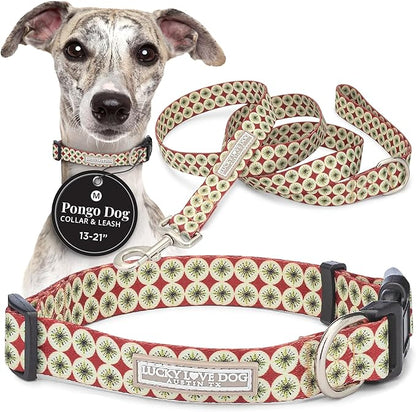 Lucky Love Dog - Easy Click Buckle Dog Collar with Leash Set Combo, Durable & Comfortable for Male & Female Dogs, Pet Collar for Medium Dogs, Secure Fit - Pongo Combo, Medium