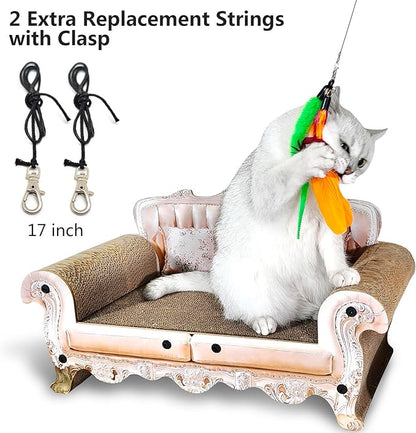 miwoowim Interactive Cat Wand Toy Set – 2 Retractable Wands (38" & 50") with 11 Refills Attachments – Feather Toys, Plush Bird, Worms, Insect & Swallow – Cat Teaser Toys for Indoor Cats & Kittens