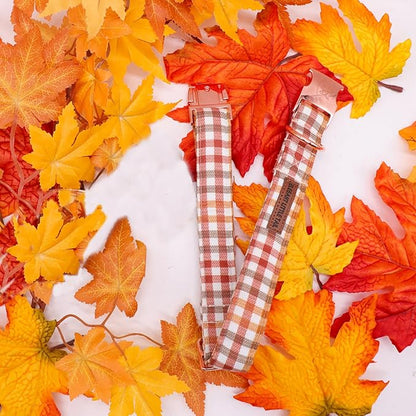 Elegant little tail Fall Dog Collar, Autumn Pet Collar Durable Yellow Plaid Dog Collars Male or Female Holiday Pet Gift Adjustable Dog Collar for Medium Dogs
