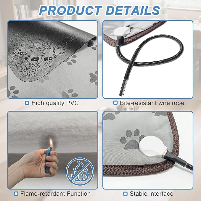 Bestio Dog Heating Pad,28×18 in Heated Dog Bed with Constant Heat & Auto Modes，MET&UL Certified Pet Heating Pad with Soothing Warmth,Chew-Resistant Cord,Waterproof Washable Cover- Blue