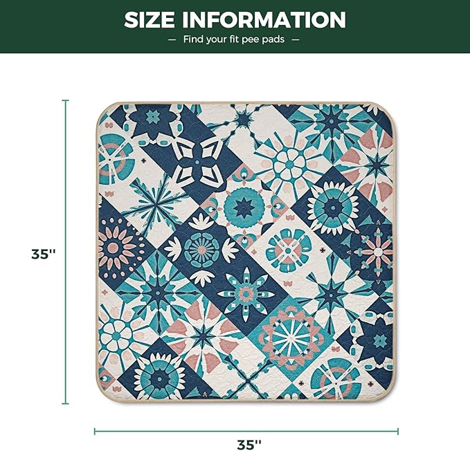 FXW Washable Pee Pads for Dogs, Puppy Pads with Super Absorbent, Specifically Designed for Potty Training, 35" Square, Tie-Dye Beige, 2 Packs