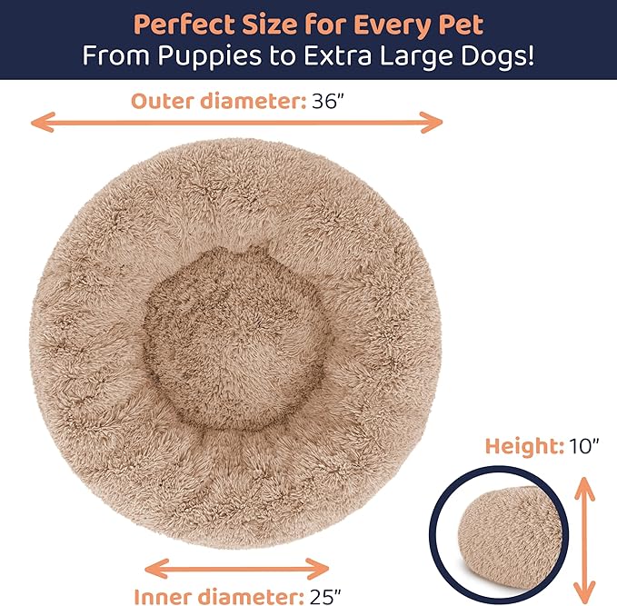 Donut Dog Bed - Premium Comfort for Anxiety Relief - Fluffy & Calming Design with Ultra-Plush Support | Cozy Round Dog Bed with Super Soft Circle Style (Camel, Large)