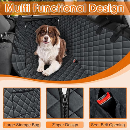 NECKORY Waterproof Dog Car Seat Cover for Back Seat - Durable, Scratch Proof Pet Hammock with Nonslip Design & Storage Pockets, Fits Cars, SUVs, Trucks- S, Black