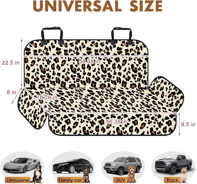NECKORY Backseat Cover for Dogs, Waterproof and Non-Slip Pet Bench Seat Covers, Car Seat Protector for Back Seat, Universal Size Rear Car Seat Cover Fits Cars, Trucks and SUVs, L-Leopard&Black