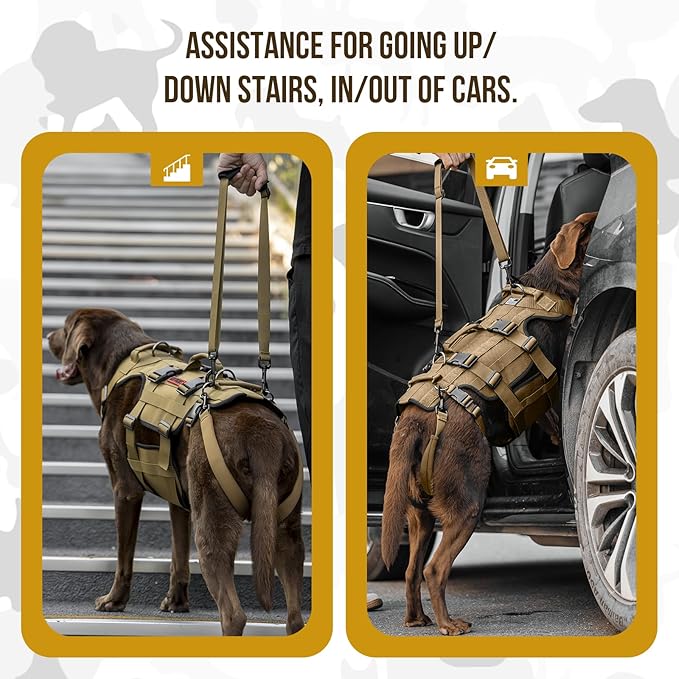 OneTigris Dog Lift Harness for Large Dogs, Dog Hip Support Brace, Full Body Lifter with Handles Invictus Multifunctional Mobility Assistance Vest for Back Legs (Brown, M)