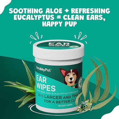 Dog Ear Wipes for Dogs | Extra Thick with Aloe Vera & Eucalyptus | 250 Count | Hypoallergenic Ear Cleaner for Dogs with Pearl Texture for Deeper Clean