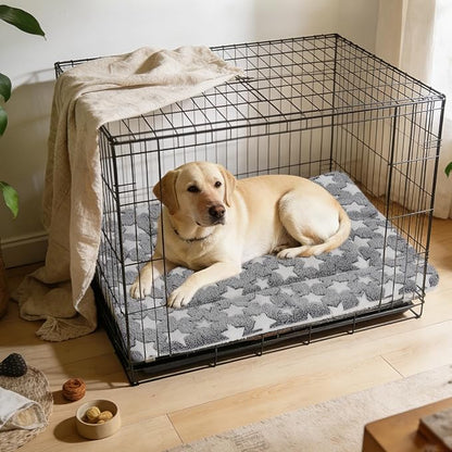 Mora Pets Dog Bed Crate Pad Ultra Soft Pet Bed with Cute Star Print Washable Crate Mat for Large Medium Small Dogs Reversible Fleece Dog Crate Kennel Mat Cat Bed Liner 41 x 29 inch Grey