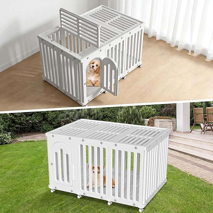 AOOLE Dog Playpen with Door & Cover Top, Fence Panel Puppy Playpen, Room Dog Crate, Pet Playpen for Small & Medium Dogs, Puppy Play Pen for Indoors & Outdoor (50" L x 35" W x 30" H)
