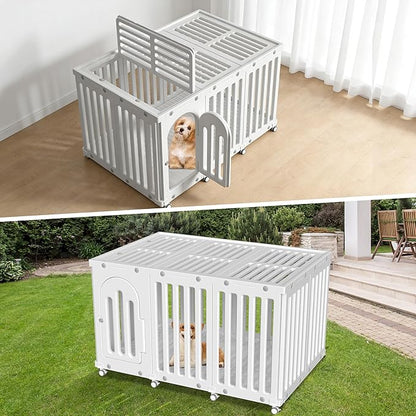 AOOLE Dog Playpen with Door & Cover Top, Fence Panel Puppy Playpen, Room Dog Crate, Pet Playpen for Small & Medium Dogs, Puppy Play Pen for Indoors & Outdoor (50" L x 35" W x 30" H)